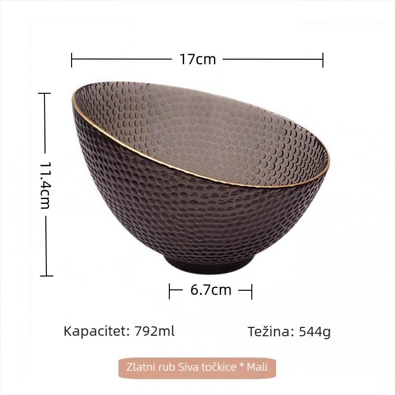 Set staklenih zdjela s zlatnim prugama, elegantan dizajn, za voće, povrće, salate i začine