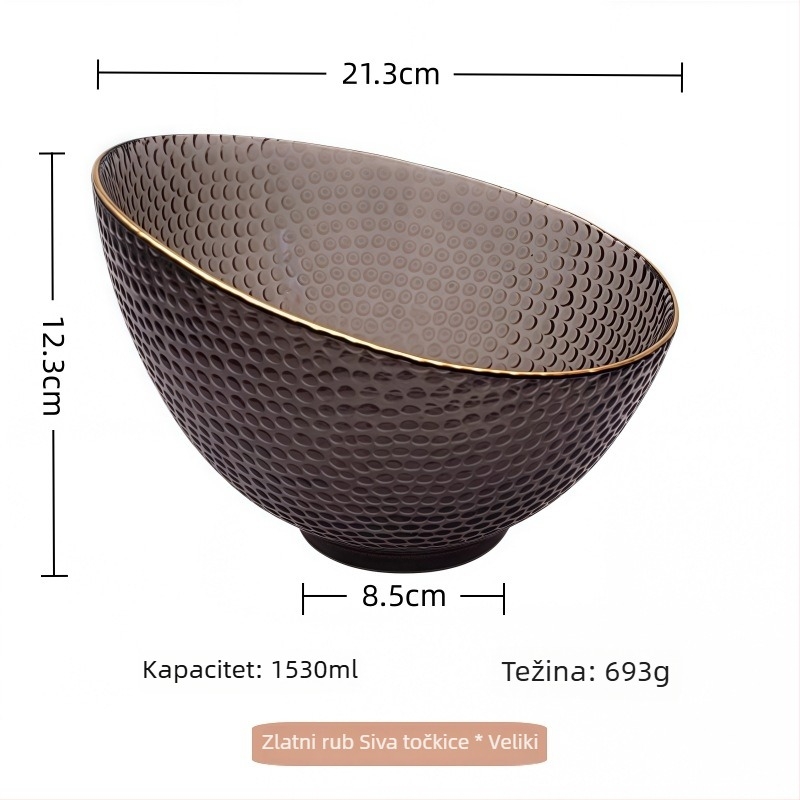 Set staklenih zdjela s zlatnim prugama, elegantan dizajn, za voće, povrće, salate i začine