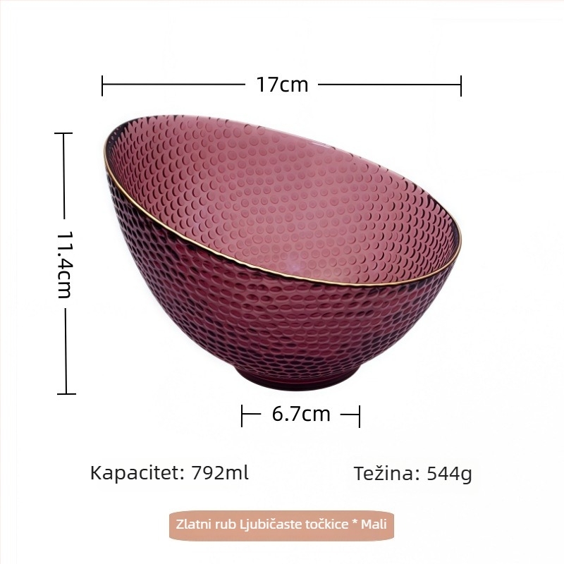 Set staklenih zdjela s zlatnim prugama, elegantan dizajn, za voće, povrće, salate i začine