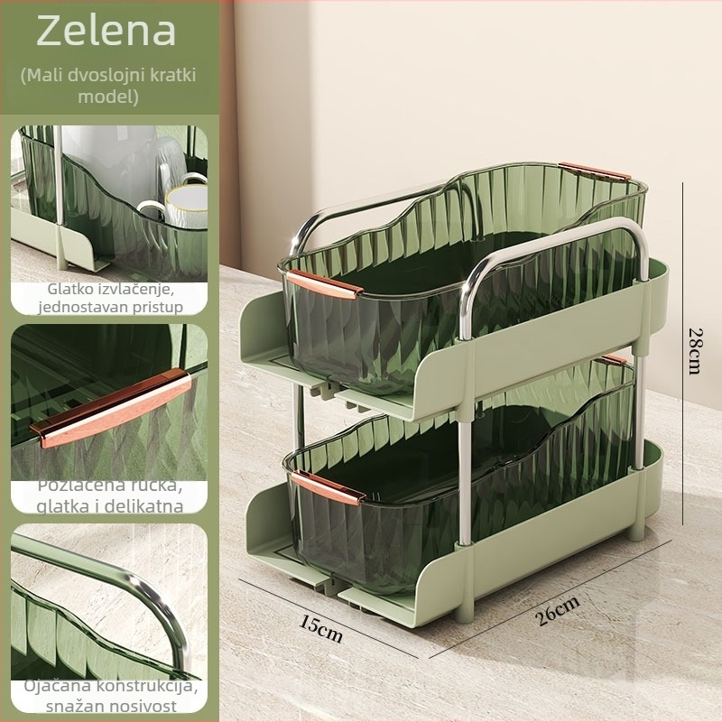 3-slojni stolni ormarić za pohranu sa držačem za šalice, plastični, prijenosni