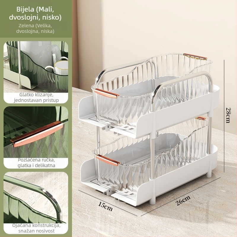 3-slojni stolni ormarić za pohranu sa držačem za šalice, plastični, prijenosni