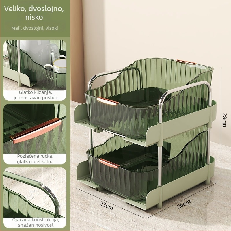 3-slojni stolni ormarić za pohranu sa držačem za šalice, plastični, prijenosni