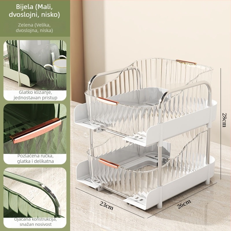 3-slojni stolni ormarić za pohranu sa držačem za šalice, plastični, prijenosni