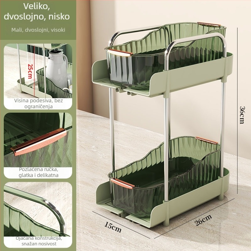 3-slojni stolni ormarić za pohranu sa držačem za šalice, plastični, prijenosni
