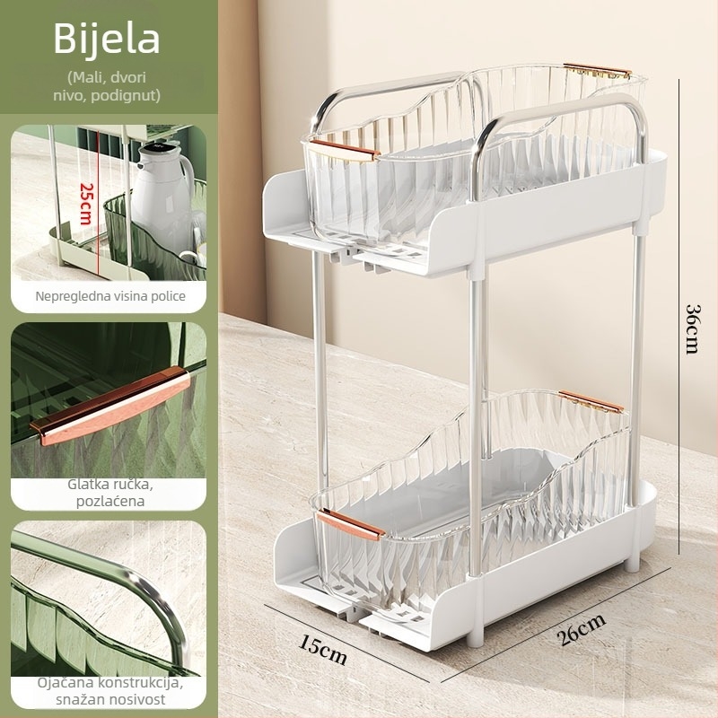 3-slojni stolni ormarić za pohranu sa držačem za šalice, plastični, prijenosni