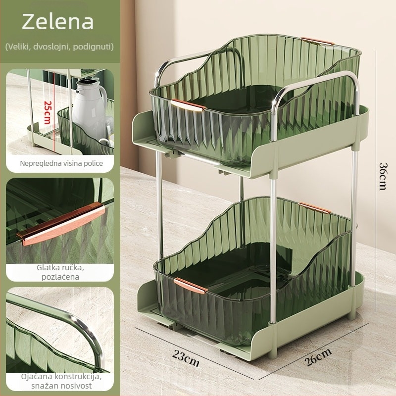 3-slojni stolni ormarić za pohranu sa držačem za šalice, plastični, prijenosni