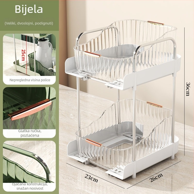 3-slojni stolni ormarić za pohranu sa držačem za šalice, plastični, prijenosni