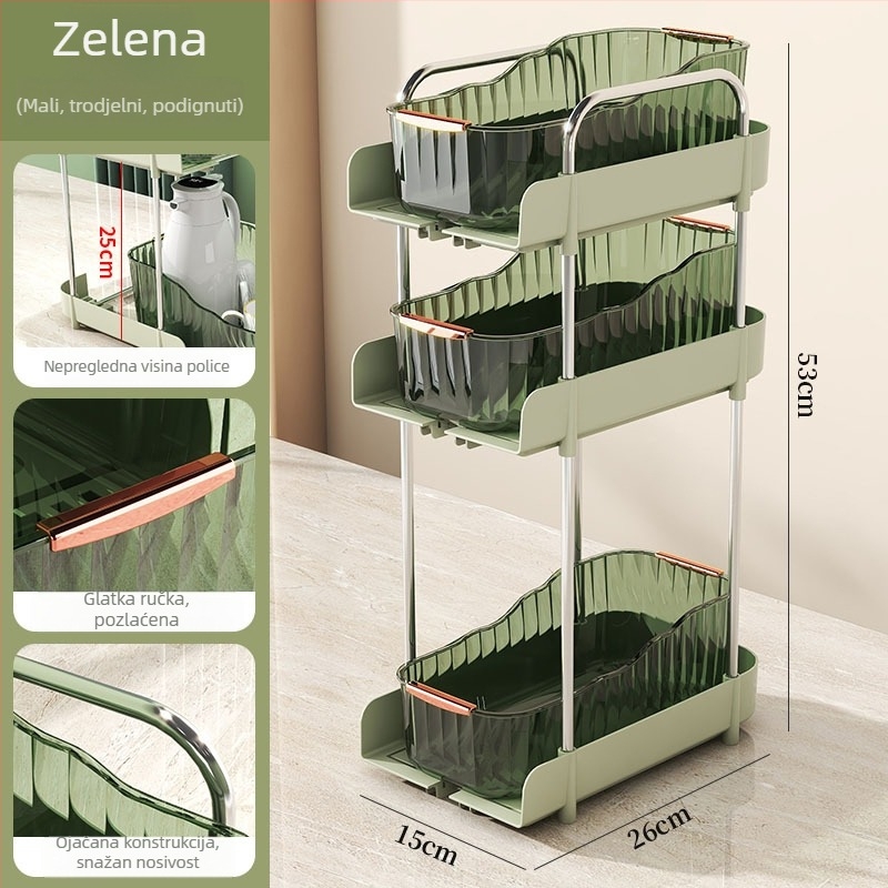 3-slojni stolni ormarić za pohranu sa držačem za šalice, plastični, prijenosni