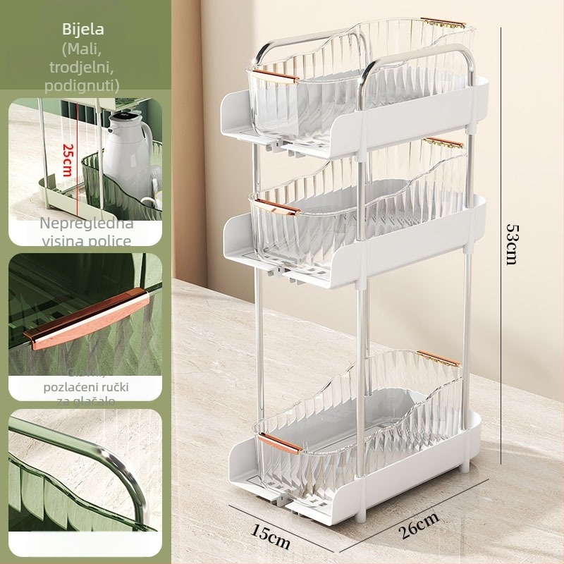 3-slojni stolni ormarić za pohranu sa držačem za šalice, plastični, prijenosni