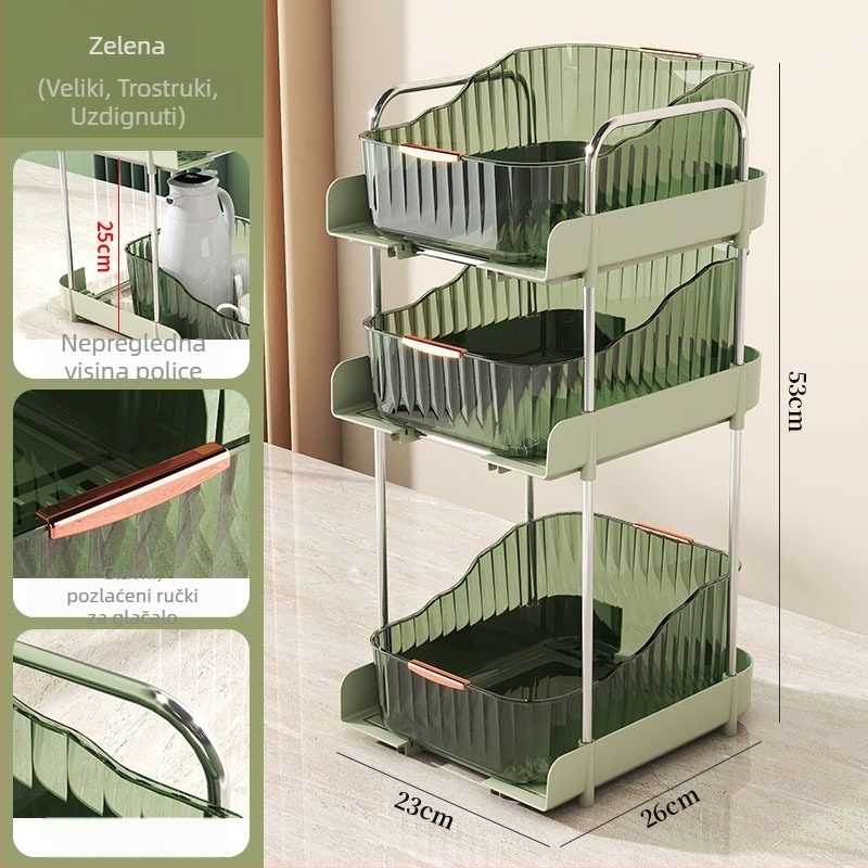 3-slojni stolni ormarić za pohranu sa držačem za šalice, plastični, prijenosni