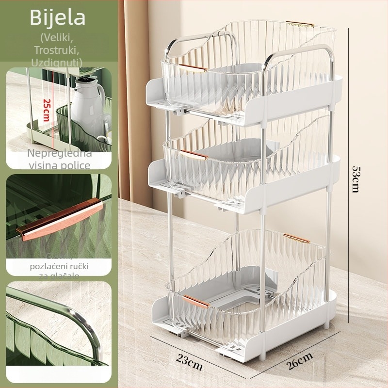 3-slojni stolni ormarić za pohranu sa držačem za šalice, plastični, prijenosni