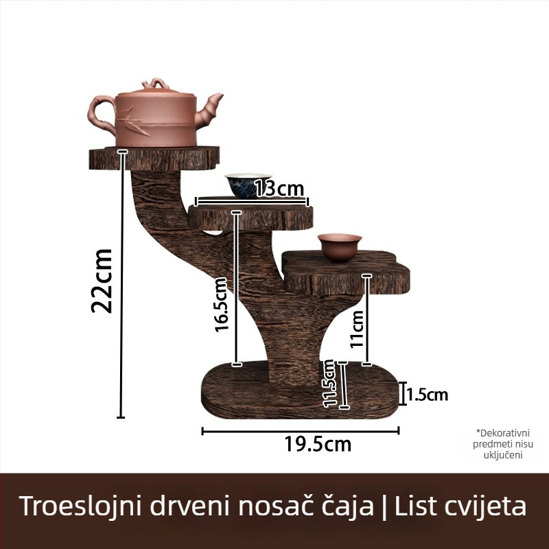 Drveni 3-slojni stolni stalak za kozmetiku i čaše, sklopiv i prenosiv