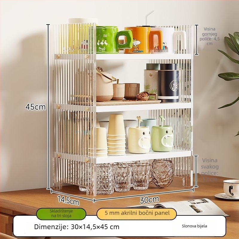 Plastični stolni organizator za čaše, 3-slojni stalak za čaše i čajni set, jednostavan modern stil