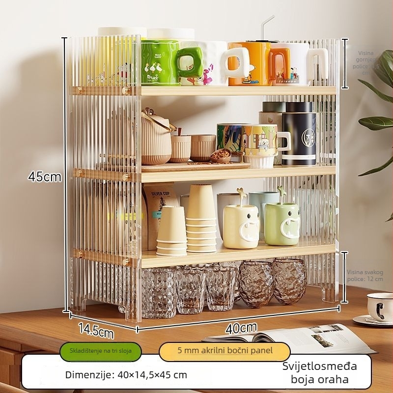Plastični stolni organizator za čaše, 3-slojni stalak za čaše i čajni set, jednostavan modern stil