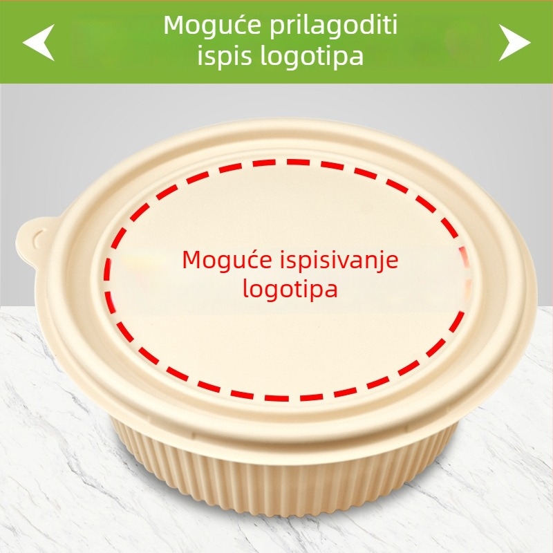 Biodegradabilna kutija za ručak od kukuruznog škroba, okrugla, kapacitet 450 ml, s čvrstim poklopcem