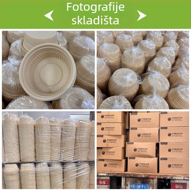 Biodegradabilna kutija za ručak od kukuruznog škroba, okrugla, kapacitet 450 ml, s čvrstim poklopcem