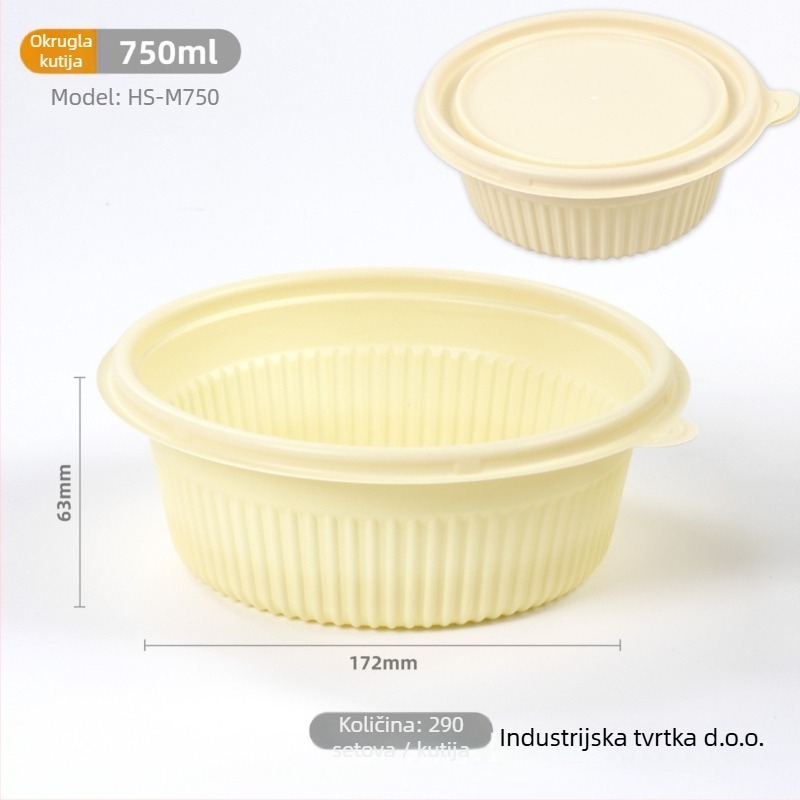 Biodegradabilna kutija za ručak od kukuruznog škroba, okrugla, kapacitet 450 ml, s čvrstim poklopcem