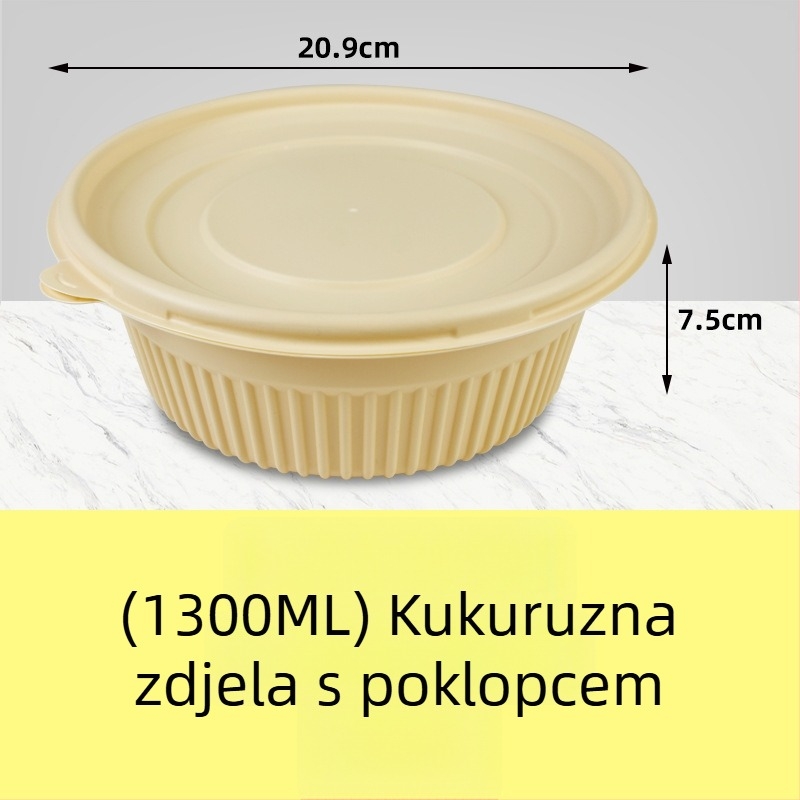 Biodegradabilna kutija za ručak od kukuruznog škroba, okrugla, kapacitet 450 ml, s čvrstim poklopcem