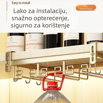 Zidni držač za čaše vina, invertiran, podesiv, od ugljičnog čelika, bez bušenja, stil lagani luksuz retro
