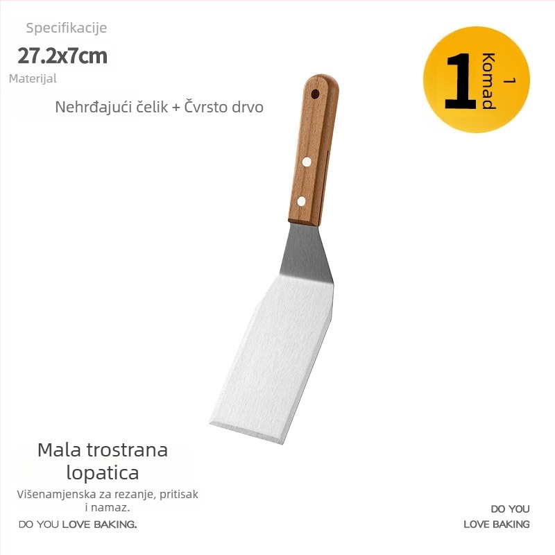 Gu yi špachtla za prženje od nehrđajućeg čelika s drvenom držačem – Teppanyaki stil, kuhinjska špachtla, mogućnost tiskanja logotipa