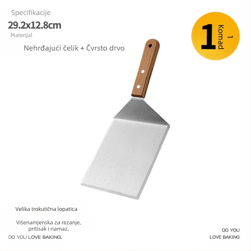 Gu yi špachtla za prženje od nehrđajućeg čelika s drvenom držačem – Teppanyaki stil, kuhinjska špachtla, mogućnost tiskanja logotipa