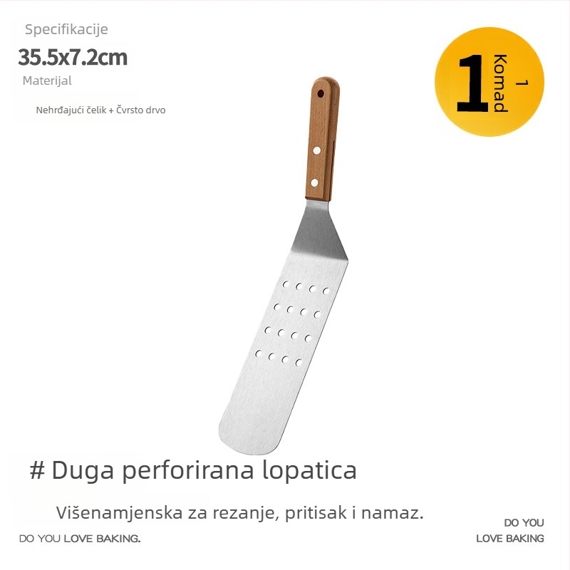 Gu yi špachtla za prženje od nehrđajućeg čelika s drvenom držačem – Teppanyaki stil, kuhinjska špachtla, mogućnost tiskanja logotipa