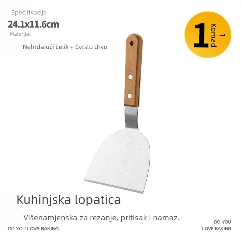 Gu yi špachtla za prženje od nehrđajućeg čelika s drvenom držačem – Teppanyaki stil, kuhinjska špachtla, mogućnost tiskanja logotipa