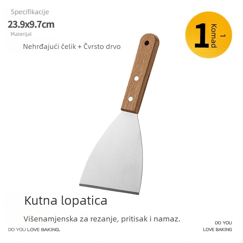 Gu yi špachtla za prženje od nehrđajućeg čelika s drvenom držačem – Teppanyaki stil, kuhinjska špachtla, mogućnost tiskanja logotipa