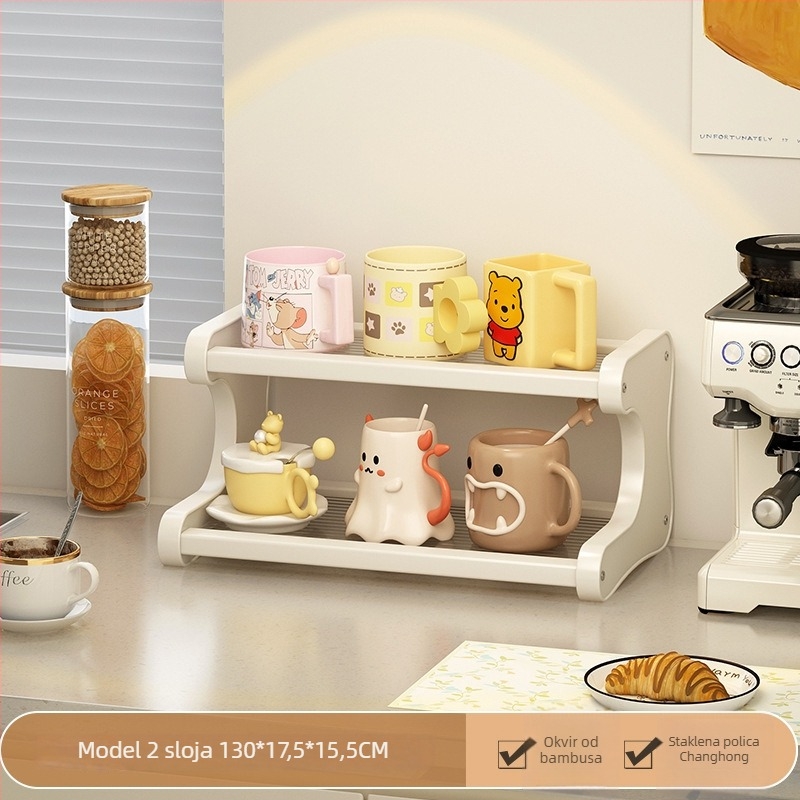 Stolni držač čaša sa 3 etaže, pokretan i rastavljiv, materijal Nanzhu, minimalistički stil