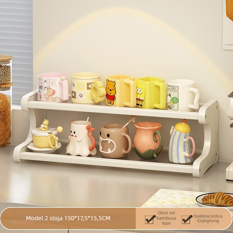 Stolni držač čaša sa 3 etaže, pokretan i rastavljiv, materijal Nanzhu, minimalistički stil