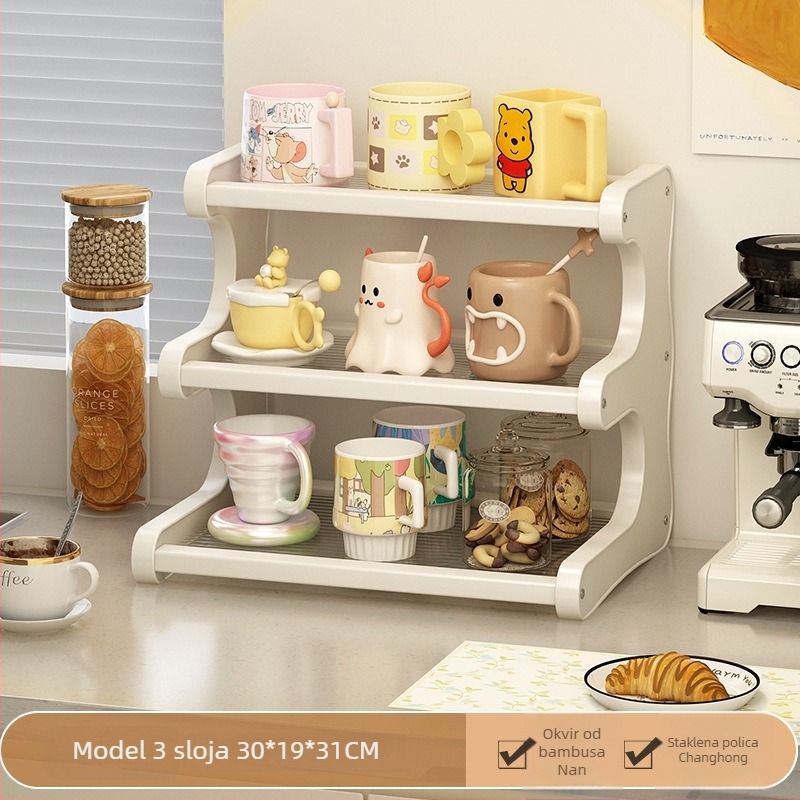 Stolni držač čaša sa 3 etaže, pokretan i rastavljiv, materijal Nanzhu, minimalistički stil