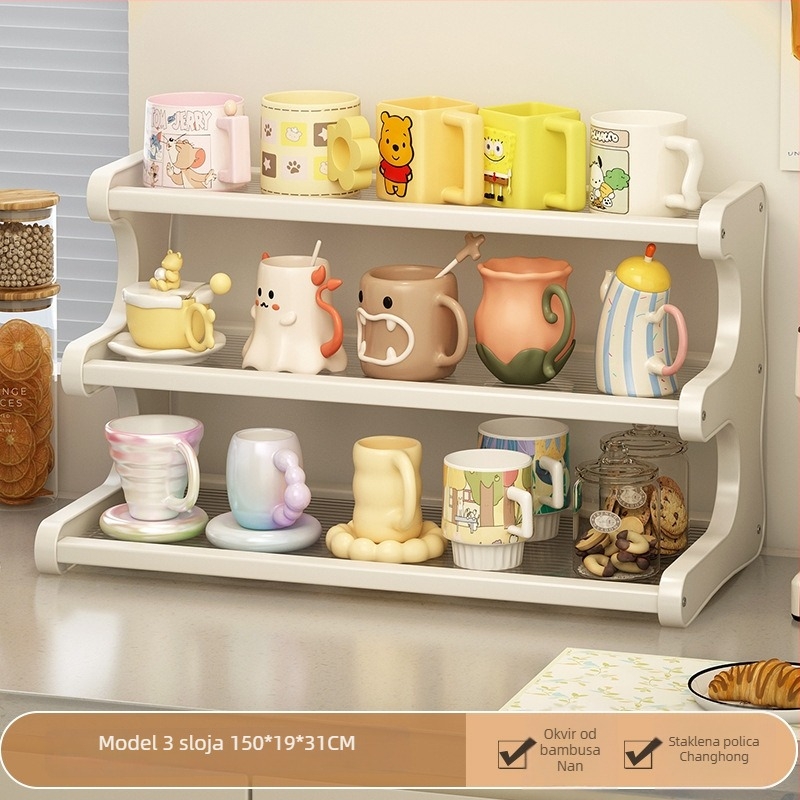 Stolni držač čaša sa 3 etaže, pokretan i rastavljiv, materijal Nanzhu, minimalistički stil