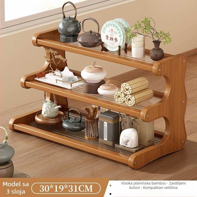 Stolni držač čaša sa 3 etaže, pokretan i rastavljiv, materijal Nanzhu, minimalistički stil