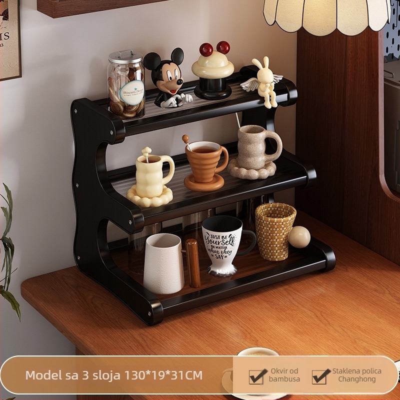 Stolni držač čaša sa 3 etaže, pokretan i rastavljiv, materijal Nanzhu, minimalistički stil