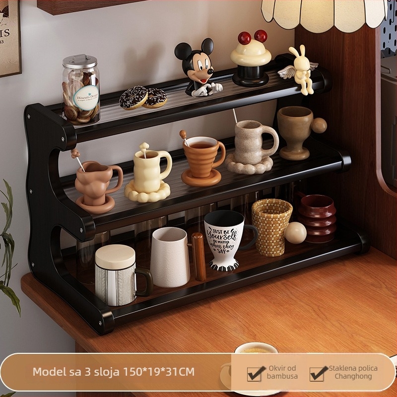 Stolni držač čaša sa 3 etaže, pokretan i rastavljiv, materijal Nanzhu, minimalistički stil