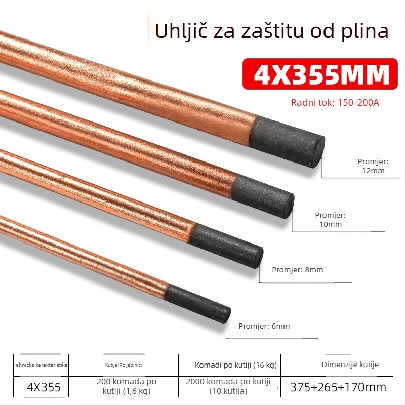 Grafitna šipka za zavarivanje i gouging lukom, ugljik/bakar, za alat arc gouging, 200-500 A, glava okrugla ili plosnata