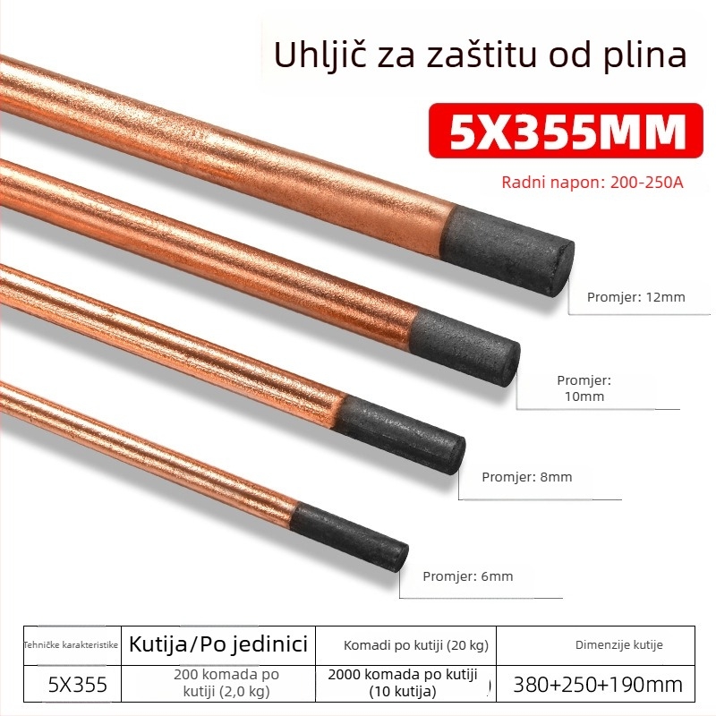Grafitna šipka za zavarivanje i gouging lukom, ugljik/bakar, za alat arc gouging, 200-500 A, glava okrugla ili plosnata