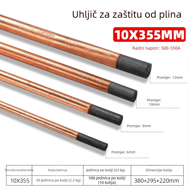 Grafitna šipka za zavarivanje i gouging lukom, ugljik/bakar, za alat arc gouging, 200-500 A, glava okrugla ili plosnata