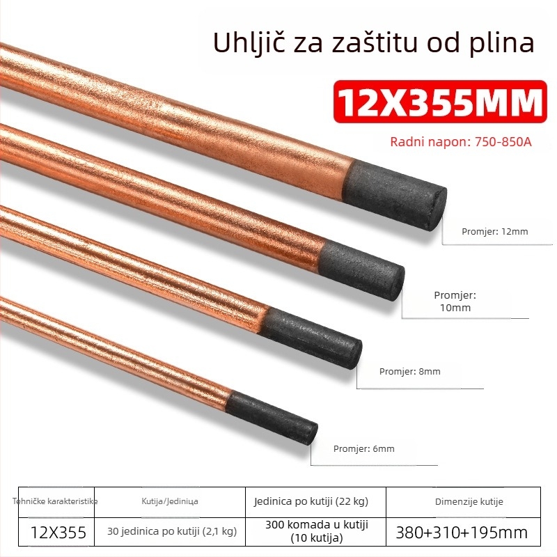 Grafitna šipka za zavarivanje i gouging lukom, ugljik/bakar, za alat arc gouging, 200-500 A, glava okrugla ili plosnata