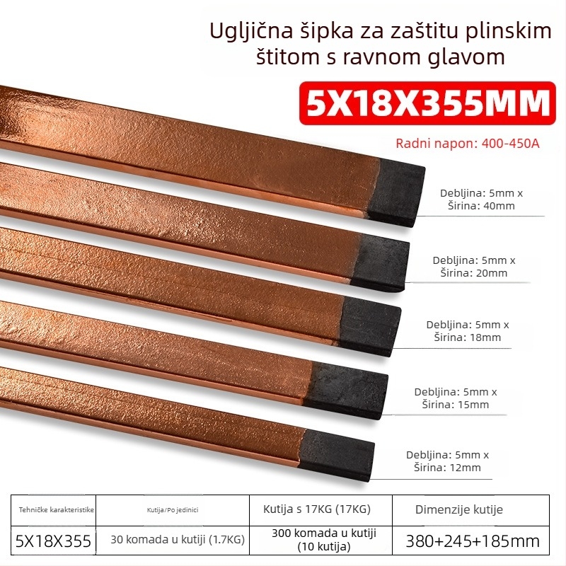Grafitna šipka za zavarivanje i gouging lukom, ugljik/bakar, za alat arc gouging, 200-500 A, glava okrugla ili plosnata