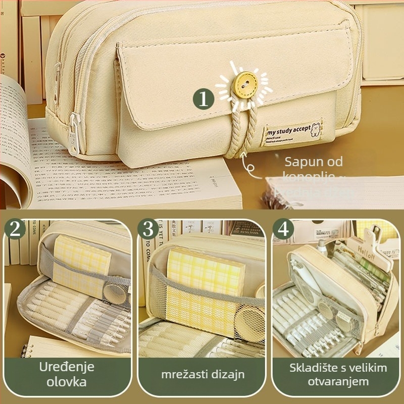 Kutija za olovke, japanskog stila, platnoga materijala, unisex, 2024 model