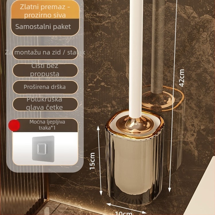 Četka za WC sa zidnim montažom, dugačak držač, plastična, težina 0,39 kg, 1 komad