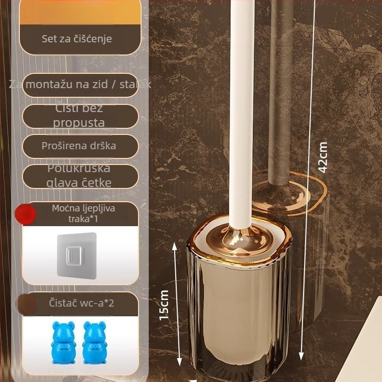 Četka za WC sa zidnim montažom, dugačak držač, plastična, težina 0,39 kg, 1 komad