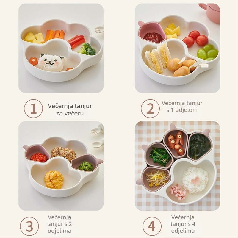 Dječji silikon posuđa set s posudom s usisnom u obliku mačje šape, odvojiv, 1 kom; Materijal: silikon; Dob: nad 3 mjeseca; Kutija za mlijeko s četiri odjeljka; Stil: svjež i sladak