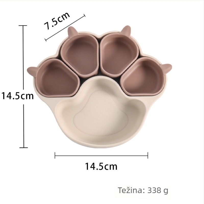 Dječji silikon posuđa set s posudom s usisnom u obliku mačje šape, odvojiv, 1 kom; Materijal: silikon; Dob: nad 3 mjeseca; Kutija za mlijeko s četiri odjeljka; Stil: svjež i sladak