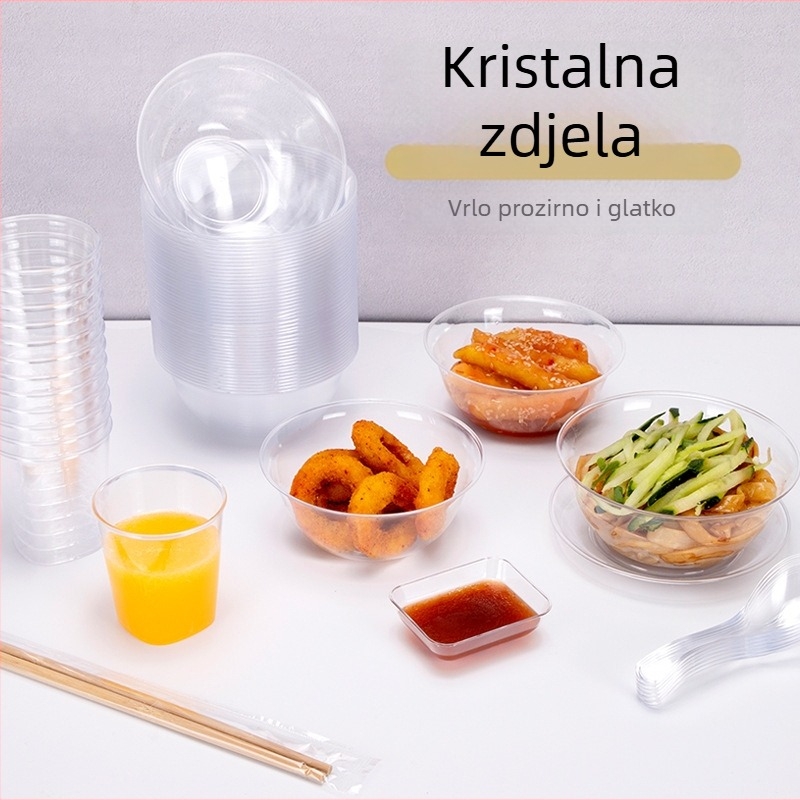 Jednokratna plastična zdjela za desert i juhu, okrugla, kapacitet 300–400 ml, prozirna, moderni minimalistički dizajn
