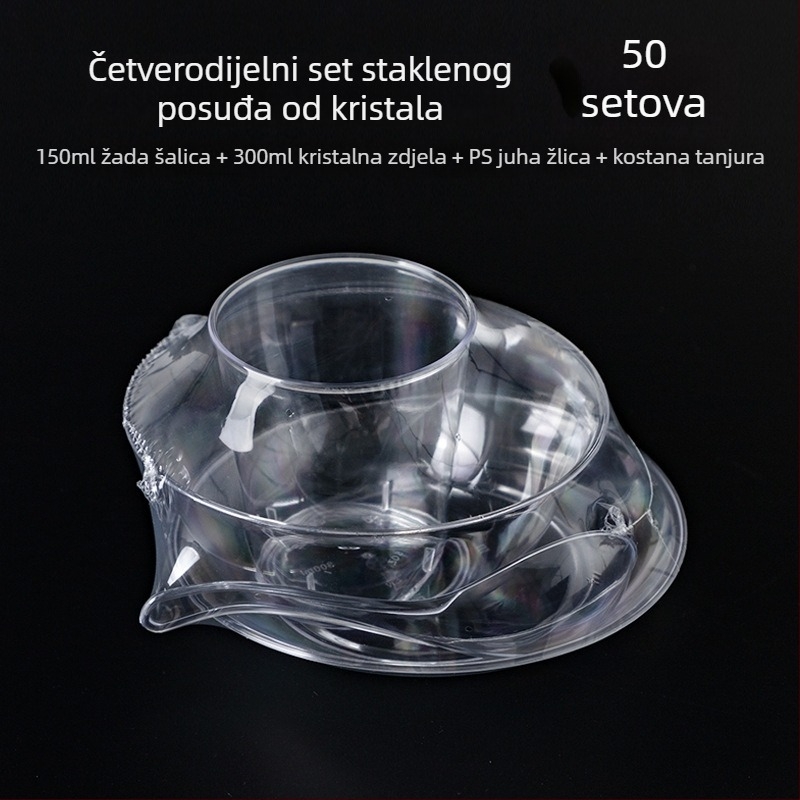 Jednokratna plastična zdjela za desert i juhu, okrugla, kapacitet 300–400 ml, prozirna, moderni minimalistički dizajn