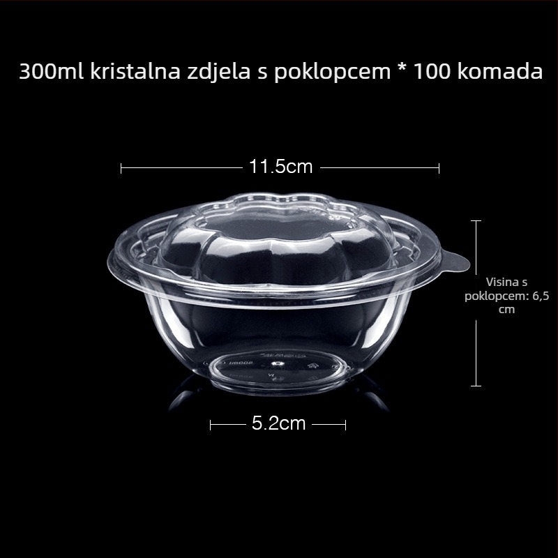 Jednokratna plastična zdjela za desert i juhu, okrugla, kapacitet 300–400 ml, prozirna, moderni minimalistički dizajn