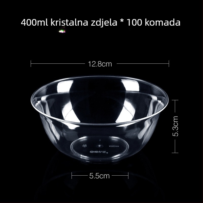 Jednokratna plastična zdjela za desert i juhu, okrugla, kapacitet 300–400 ml, prozirna, moderni minimalistički dizajn