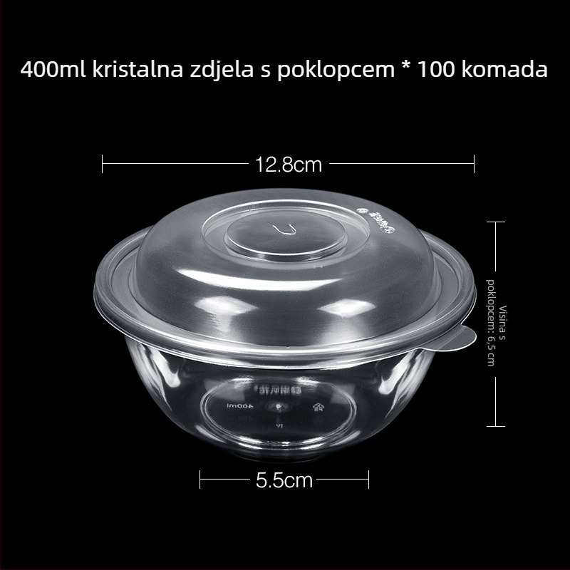 Jednokratna plastična zdjela za desert i juhu, okrugla, kapacitet 300–400 ml, prozirna, moderni minimalistički dizajn